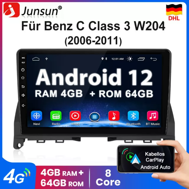 4+64GB Android12 Carplay Autoradio GPS NAVI WiFi Für Mercedes C Class W204 S204