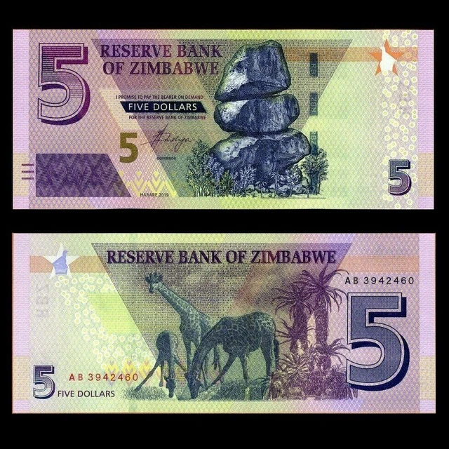 Zimbabwe 5 Dollars 2019 Banknote Revise Hybrid Giraffe UNC P-102