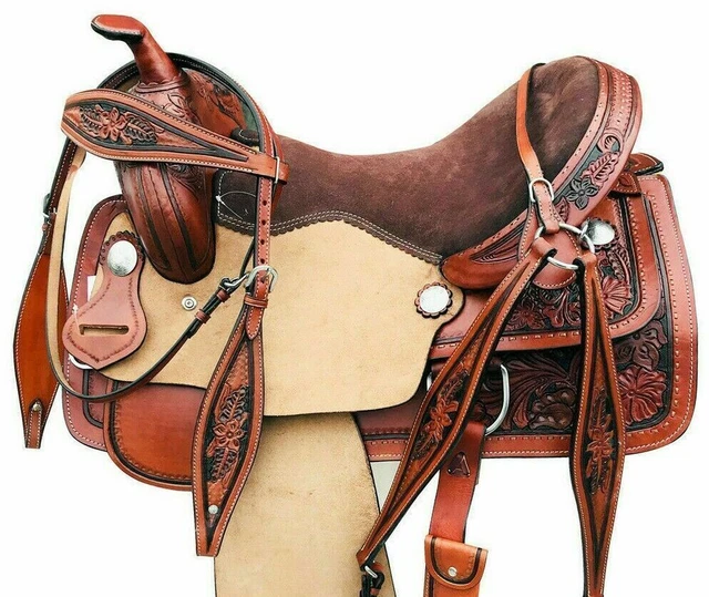 Selle de cheval de course Western Pleasure Trail en cuir marron / suède...