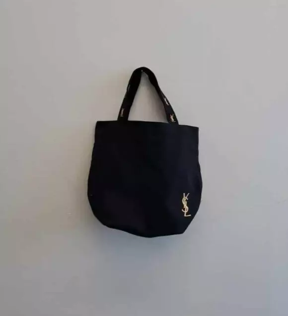 Vintage YSL Parfums Canvas Tote Bag  Black w/ pink interior