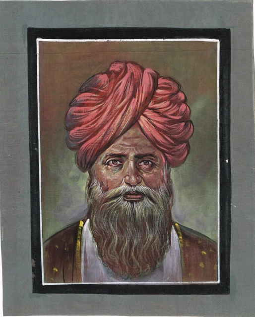 Miniature Portrait Peinture De Indien Ancien Homme Main Fin Art 17.8x22.9cm