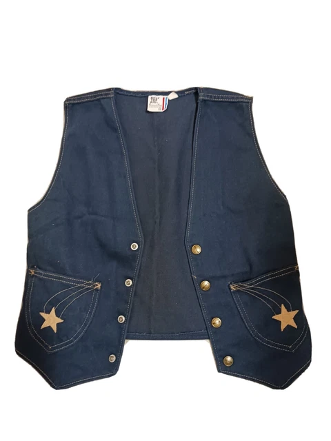 Vintage Boys Size 14 "Billy The Kid" Brand Snap Front Denim Vest