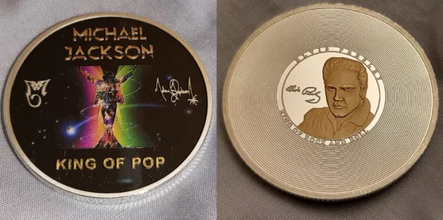 Michael Jackson Elvis Gold Silver Coin King of Rock n Roll Pop Music LP Signed