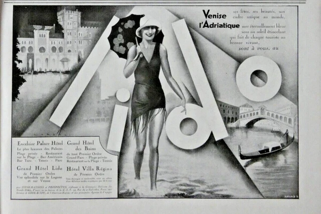 Publicité De Presse 1928 Venise L'adriatique Le Lido Grand Hotel Royal Excelsior