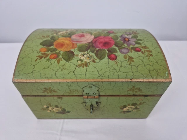 Boîte à Bijoux Octogonale Ancienne En Bois Et Verre - Déco Fleurs Vintage