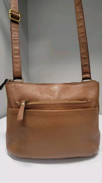 Fossil Tessa Crossbody Cognac Brown Genuine Pebble Leather Medium Size