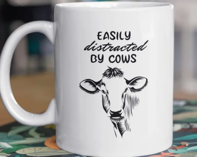 Cow Mug Easily Distracted By Cows Mug Funny Cow Coffee Mug Cow Lover Gift Farmer