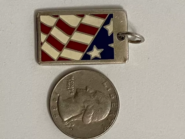 Vintage Retired Tiffany & Co. Sterling 925 Enamel Waving Flag Pendant Keychain  2