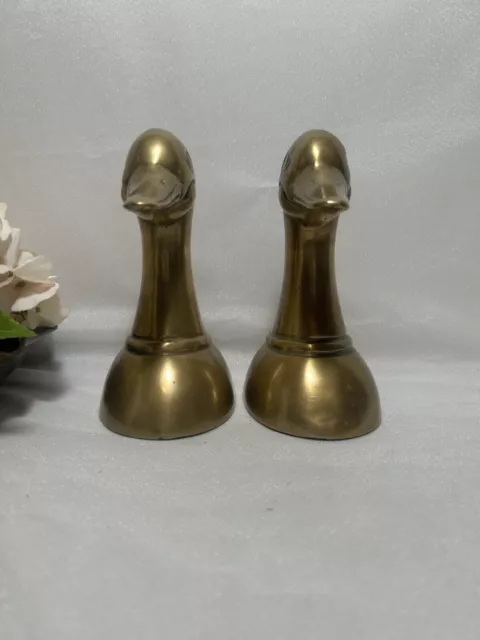 Vintage Leonard Silver Mallard Duck Head Bookends Made in Korea 6.5" Solid Brass