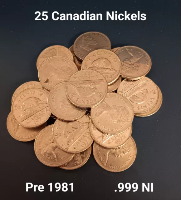 Pre 1982 Canadian Nickel Lot - 25 Coins - Various 60s, 70s, 80, 81 - VF to AU