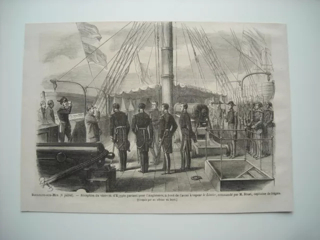 1867 Engraving. Boulogne-Sur-Mer. Viceroy Of Eegypt Reception Steam Warning...