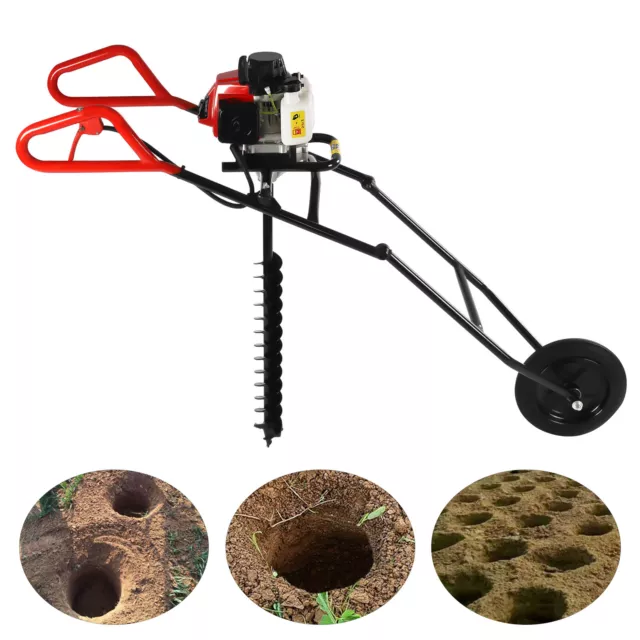 3HP 63CC Fence Post Hole Digger Gas Powered Earth Auger Wheelbarrow Ground Drill