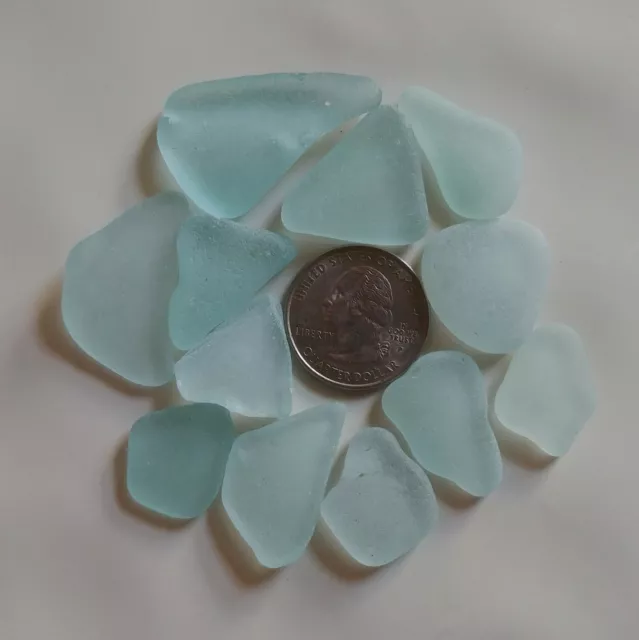 12 light blue, aqua sea beach glass lot thick frosted genuine surf tumbled, JQ