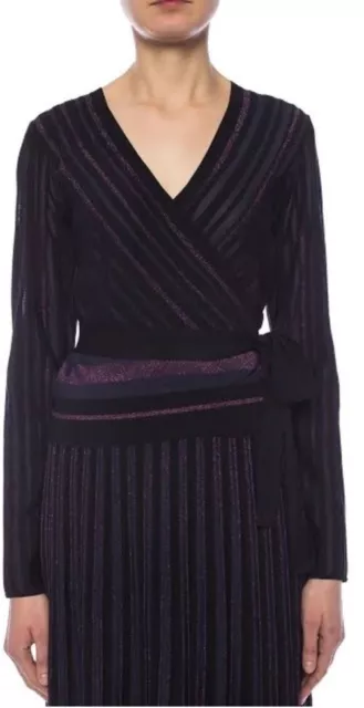 DIANE VON FURSTENBERG Black & Metallic  Wrap Cardigan SMALL Worn New W/o Tags 3