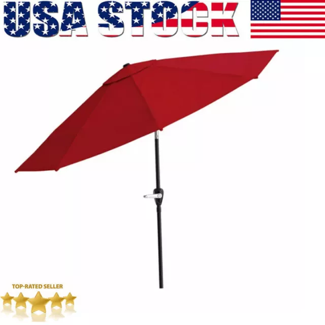 Patio Table Umbrella Easy Crank Steel Pole Outdoor Garden UV Protection 10 Ft US