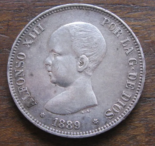 ZALDI2010 - Alfonso XIII, 5 Pesetas Of 1889 Stars 18 - 89. Silver Plated