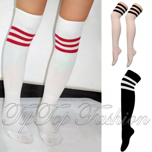 New Sports Stripes Socks Cheerleader Knee High Tube Socks Mens Womens Stockings