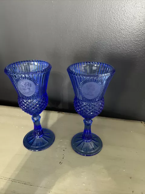 VTG George & Martha Washington Cobalt Blue 2 Water Goblets (8.25”) Avon/Fostoria