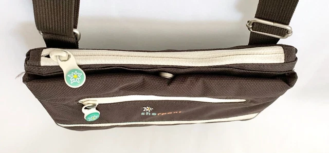 Sherpani ZOOM Crossbody Purse Brown w/ Aquamarine Accents Pockets Travel EUC 3