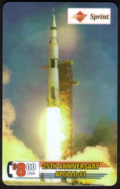 $8. NASA Anniv. of Apollo 11 Lunar Landing: Rocket Blasting Off USED Phone Card