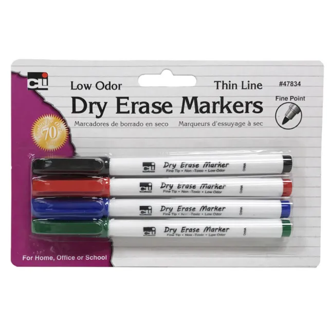 Charles Leonard Dry Erase Markers, Thin Line Style, Assorted Colors, Pack of ...