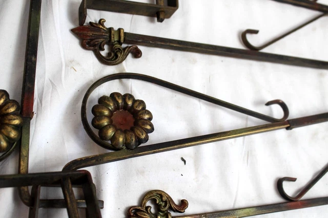 12 Vintage Floral Victorian Art Deco Swing Arm Curtain Rods ~ 6 pair w/ brackets 3