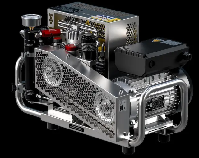 Compresor de aire respirable 90 l/min Motor eléctrico 230 V 300bar Carcasa de acero inoxidable Autotop