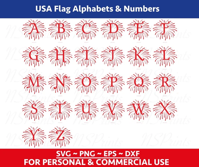FIREWORKS FONT SVG, Usa Flag Alphabets and numbers svg, Patriotic Svg
