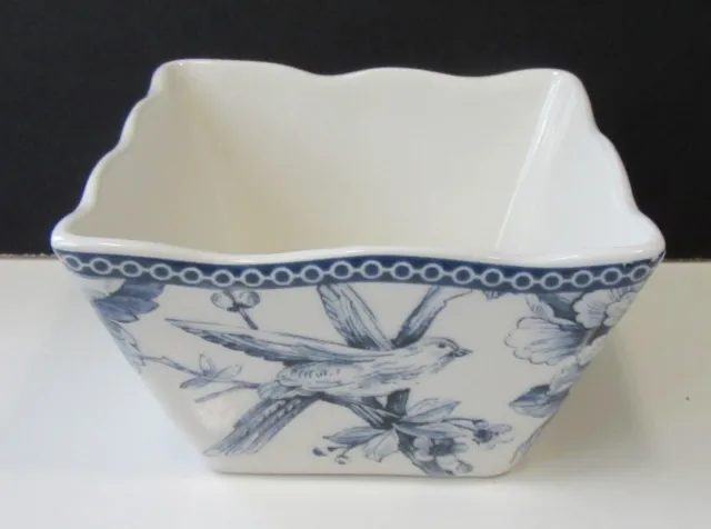 222 FIFTH Adelaide Blue and White Bird Floral Square Appetizer Bowl