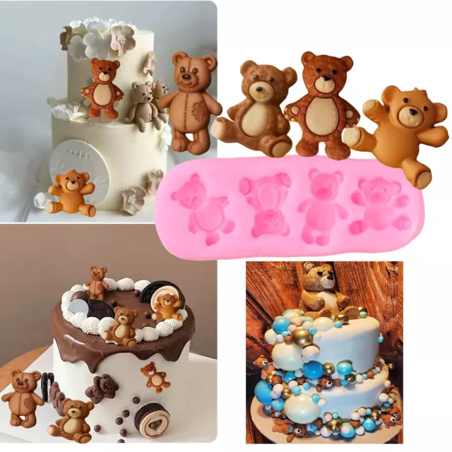 4 Bear Silicone Fondant Molds Animal Chocolate Candy Sugarcraft Cake Mould