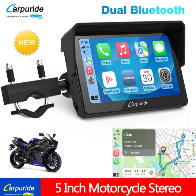 Carpuride 5 pollici Navigatore Moto per schermo CarPlay/Android Auto Bluetooth