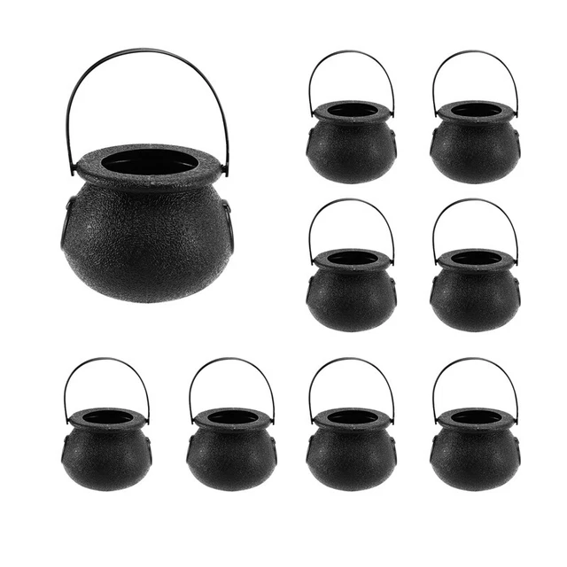 24 Pack Plastic Black Witch Candy Bowls Cauldrons,Pot with Handle ,for HallT8