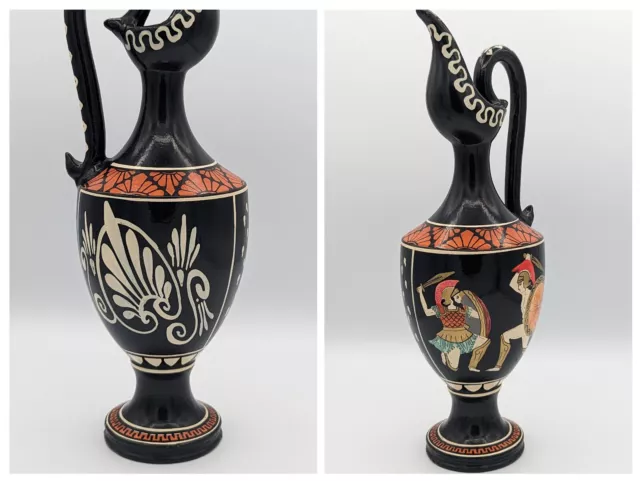 Greek Art Pottery Pitcher 14" Handcrafted Hand Painted Warriors Made in Greece