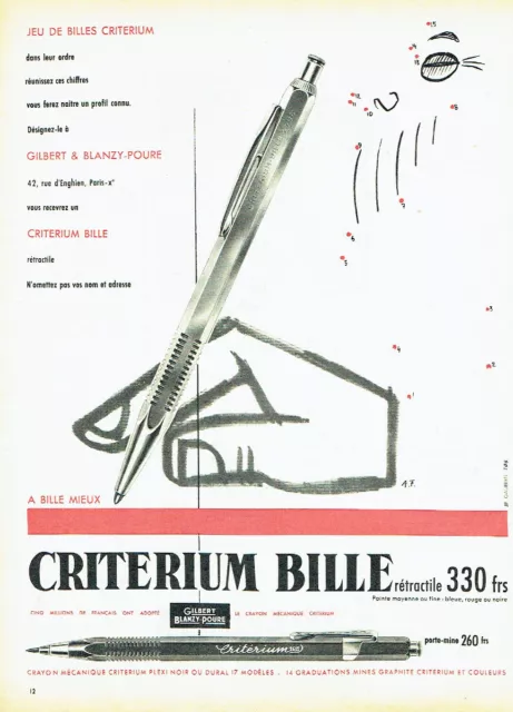 PUBLICITE ADVERTISING 026  1956  Gilbert-Blanzy-Poure  le stylo Criterium bille