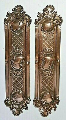 Pair Of Reclaimed Antique Pressed Copper Door Finger Plates 33Cm