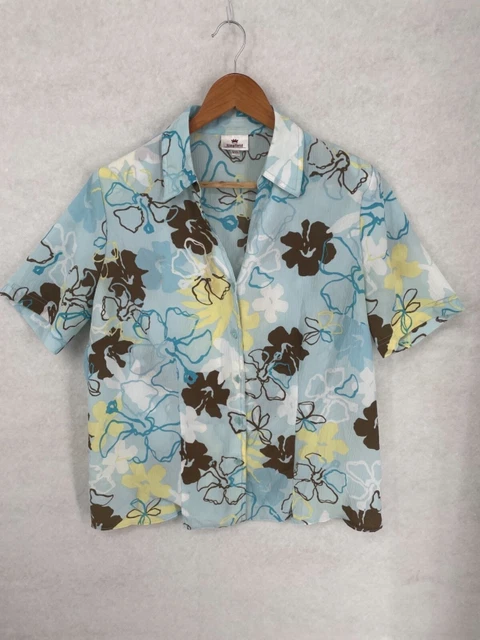 Camicia da donna blu design floreale taglia 4XL vintage festival chic