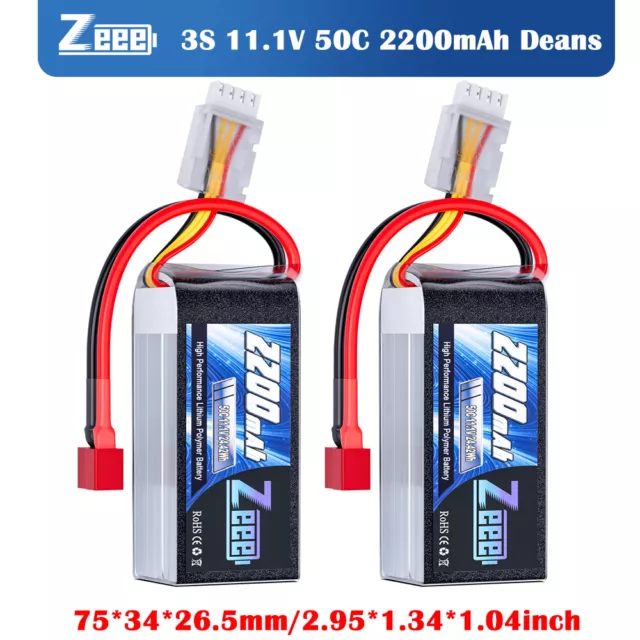 2x Zeee 11.1V Short 3S Lipo Akku Batterie Deans 2200mAh 50C for RC Auto Flugzeug