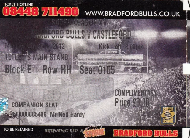 Ticket - Bradford Bulls v Castleford 04.06.2012