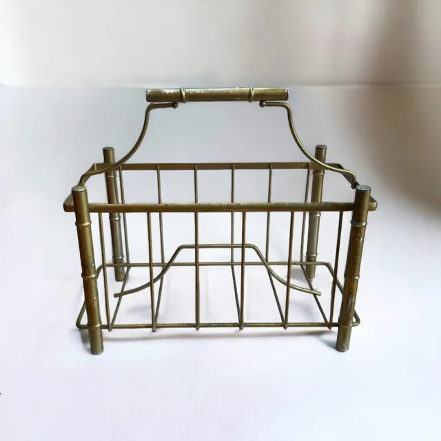 Vintage Hollywood Regency Faux Bamboo Gold Asian Pagoda Magazine Rack