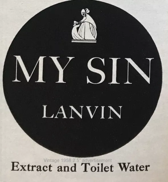 1960 LANVIN MY Sin Fragrance PRINT AD 2.5” Original Toilet Water PROMK ...