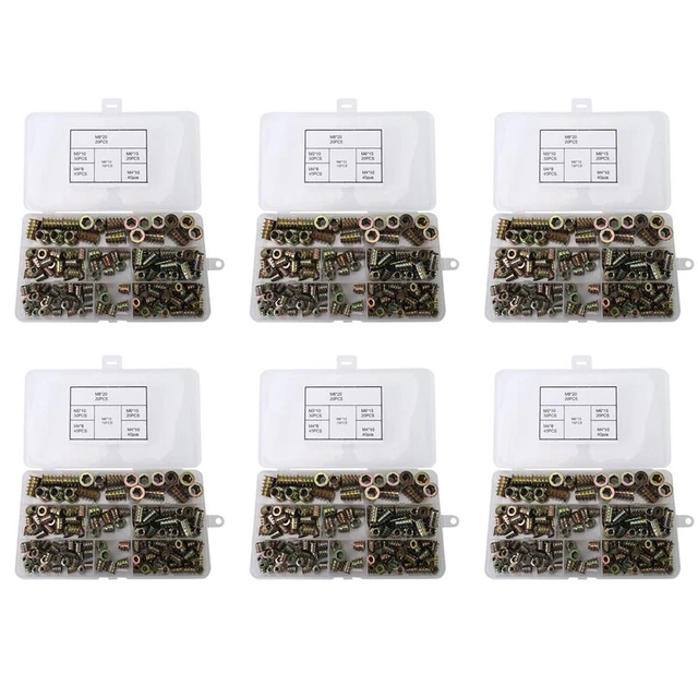 6 x inserti filettati dadi, kit strumenti assortimento inserti legno, M4/M5/M6/M8 FurniM2F5