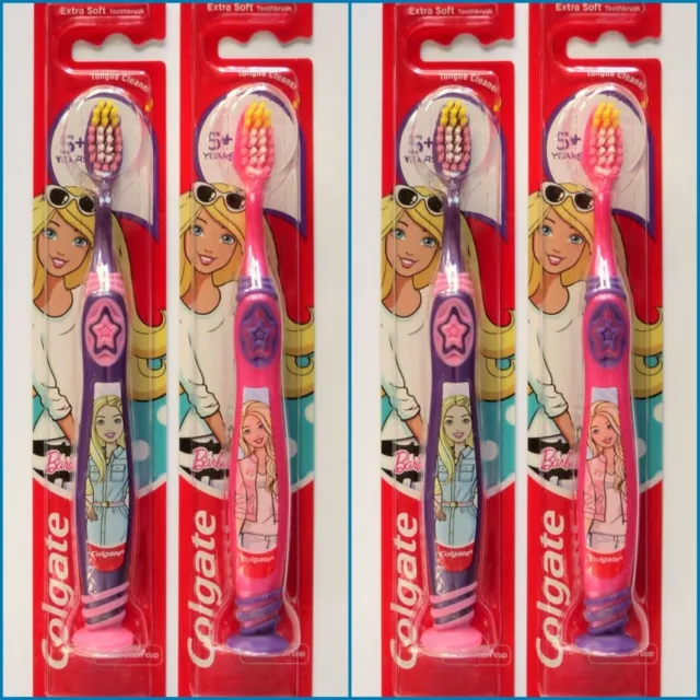 (4er-Pack) Barbie Girl Colgate Zahnbürste Extra Soft 5+ Kids Girls Saugnapf