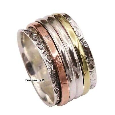 925 Sterling Silver Spinner Ring Wide Band Meditation Statement Jewelry A236
