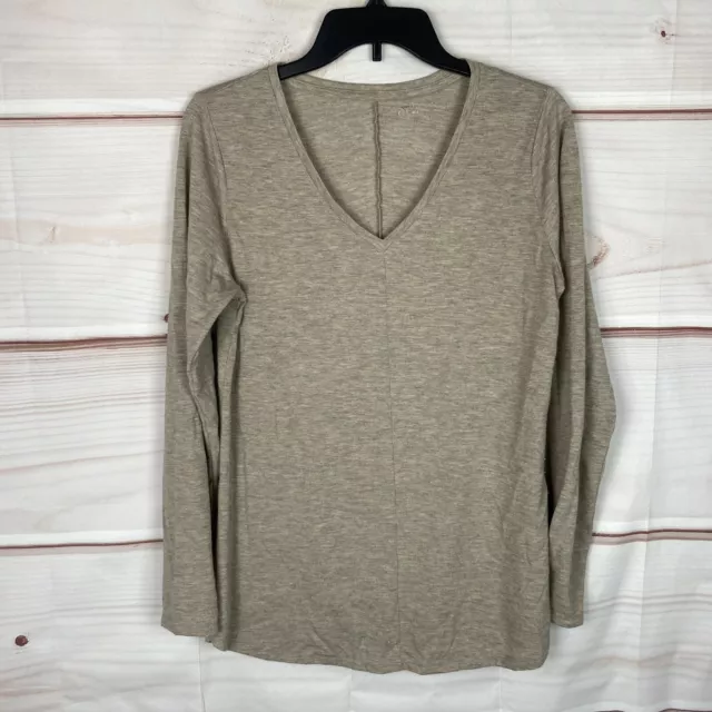 Apt 9 Top Womens Medium Modern Essential V-Neck Tunic Beige Long Sleeve V-Neck