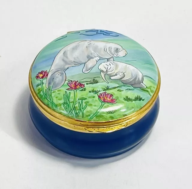 Rare Crummles Enamels Large Trinket box Mannatee Blue Limited Edition England