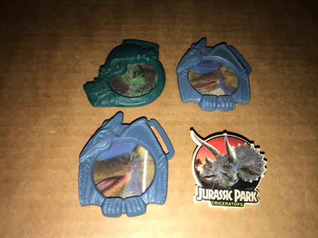 3x The Lost World: Jurassic Park  Lenticular Hologram Dinosaur Tags + Badge