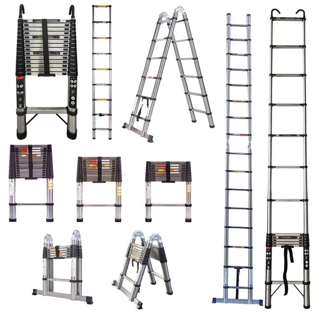Multi Foldable Ladder HEAVY DUTY MULTI-PURPOSE Straight Telescopic Folding Ladder Extendable ...