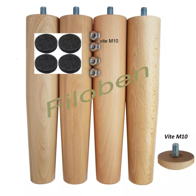 Set 4 pz Piedi Gambe legno Faggio per rete a doghe 24-29-34-39-44