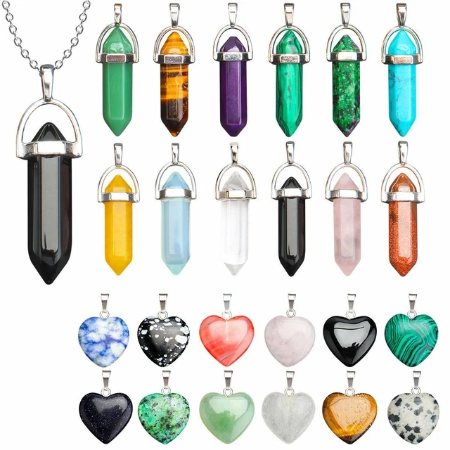 12PC Natural Quartz Crystal Point Chakra Healing Gemstone Pendant Necklace Stone