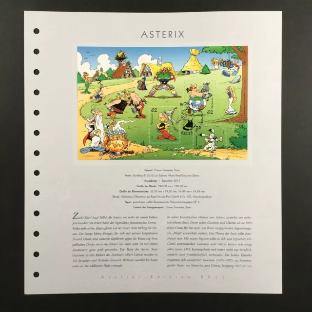 Brd Kunst-Edition 2015 Asterix Obelix Idefix Gallier Comic Block 80 Rare !!!